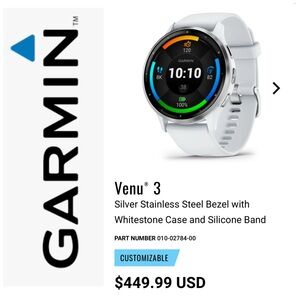 Garmin Venu 3 Silver Smartwatch with White Band